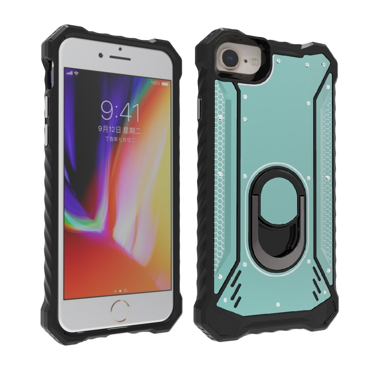 

For iPhone 6 & 6s / 7 & 8 Tank Shockproof Metal + TPU + PC Combination Case with Ring Holder(Mint Green)