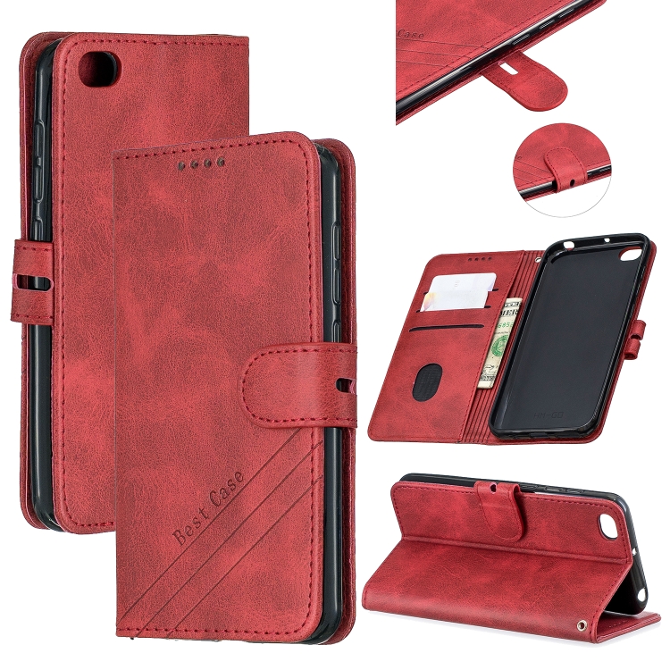 

For Xiaomi Redmi GO Stitching Style 2-Color Cow Texture Horizontal Flip PU Leather Case with Holder & Card Slot & Lanyard(Red)