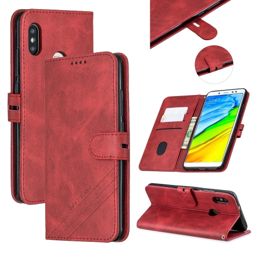 

For Xiaomi Redmi Note 5 Stitching Style 2-Color Cow Texture Horizontal Flip PU Leather Case with Holder & Card Slot & Lanyard(Red)