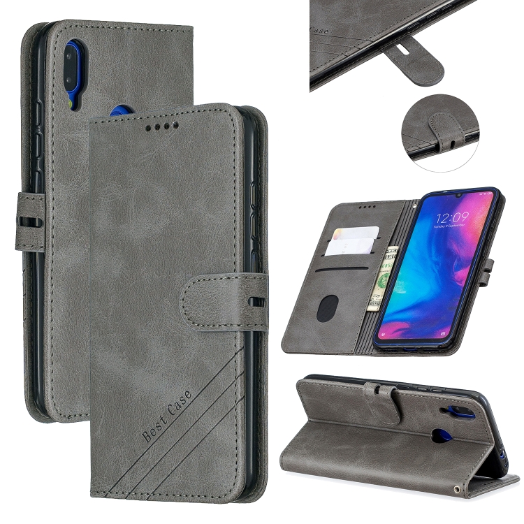 

For Xiaomi Redmi Note 7 Stitching Style 2-Color Cow Texture Horizontal Flip PU Leather Case with Holder & Card Slot & Lanyard(Gray)