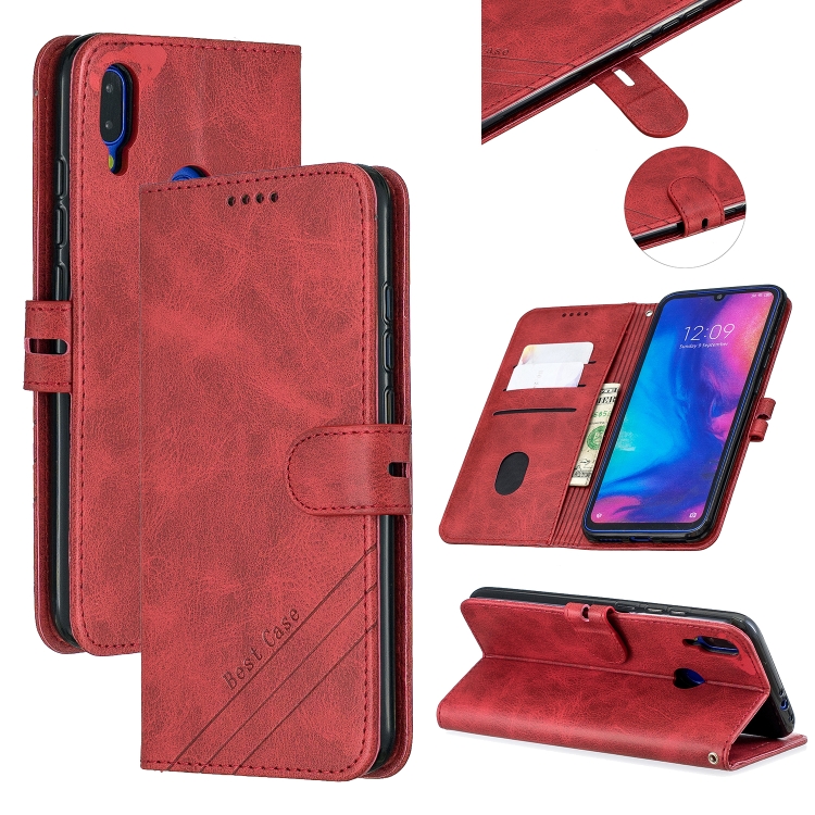 

For Xiaomi Redmi Note 7 Stitching Style 2-Color Cow Texture Horizontal Flip PU Leather Case with Holder & Card Slot & Lanyard(Red)