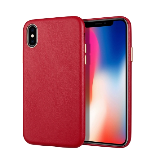 

For iPhone XS / X Lambskin Texture Metal Button Four-Corner Full Coverage PC + Metal + PU(Red)