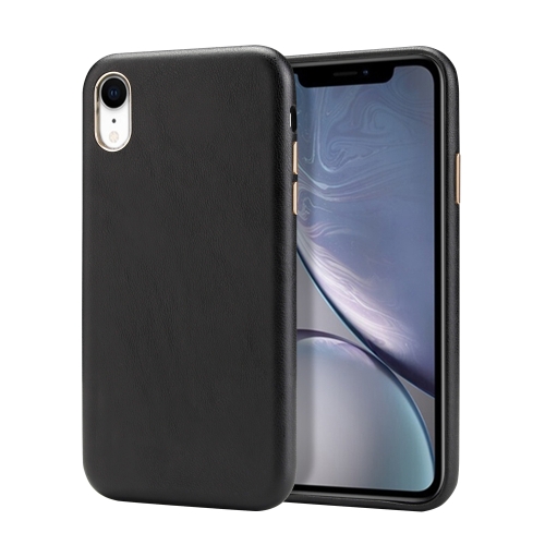 

For iPhone XR Lambskin Texture Metal Button Four-Corner Full Coverage PC + Metal + PU(Black)