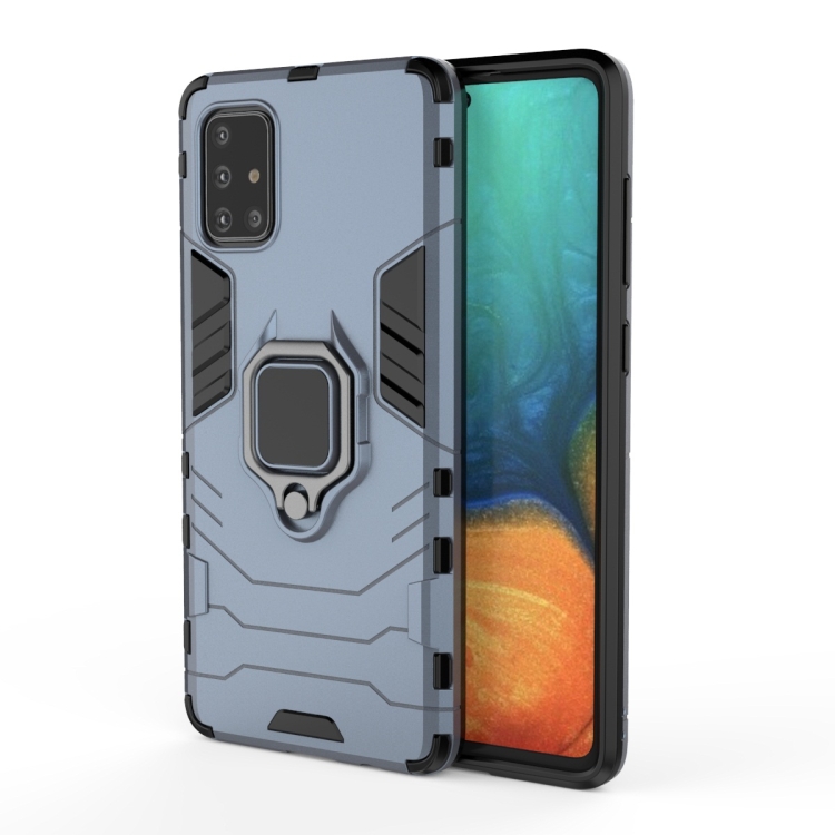 

For Galaxy A71 Shockproof PC + TPU Protective Case with Magnetic Ring Holder(Navy Blue)