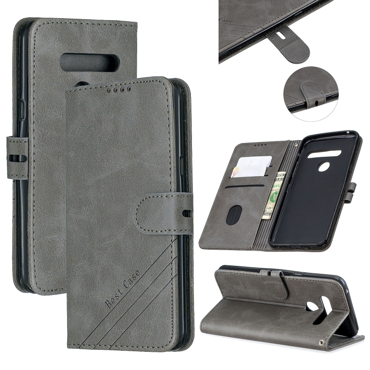 

For LG G8 G8S Stitching Style 2-Color Cow Texture Horizontal Flip PU Leather Case with Holder & Card Slot & Lanyard(Gray)