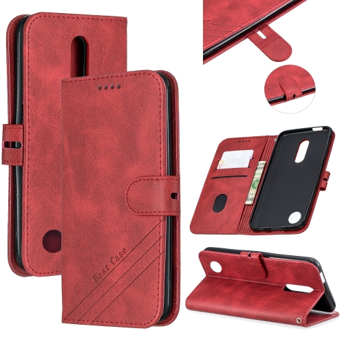 

For LG K10 2017 Stitching Style 2-Color Cow Texture Horizontal Flip PU Leather Case with Holder & Card Slot & Lanyard(Red)