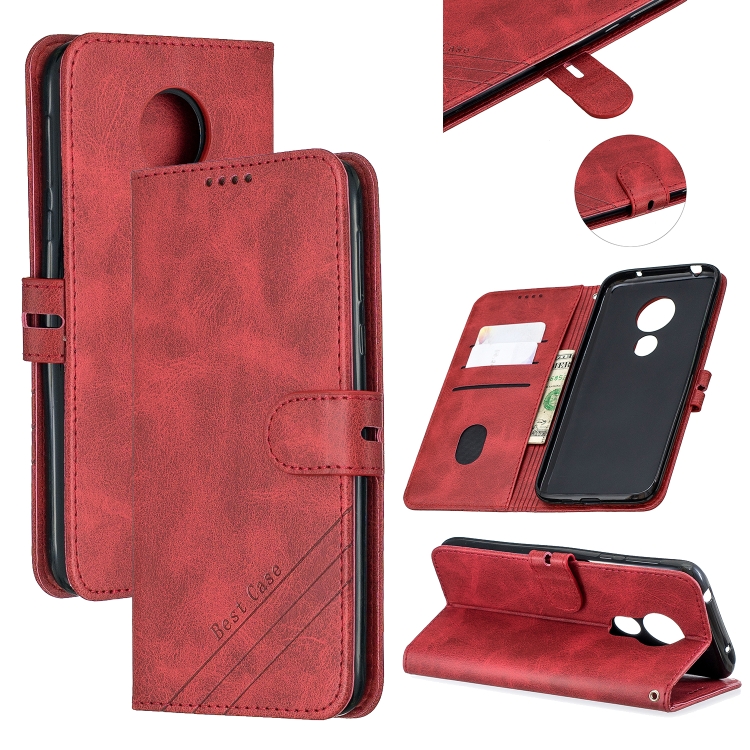 

For Moto G7 Play Stitching Style 2-Color Cow Texture Horizontal Flip PU Leather Case with Holder & Card Slot & Lanyard(Red)