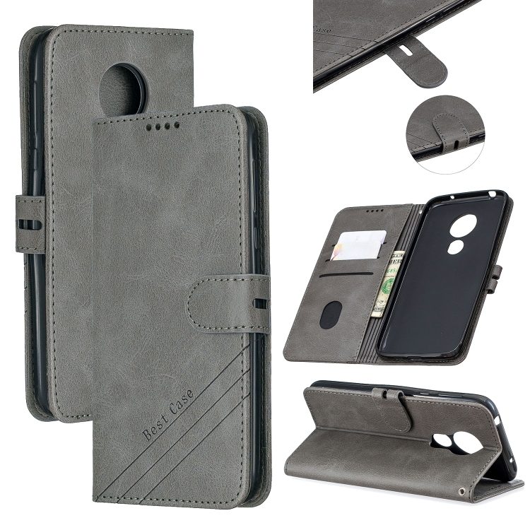 

For Moto G7 Power Stitching Style 2-Color Cow Texture Horizontal Flip PU Leather Case with Holder & Card Slot & Lanyard(Gray)