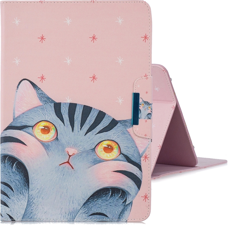 

For 10 inch Tablet PC Universal Colored Drawing Horizontal Flip PU Leather Case with Holder & Card Slot(Cute Cat)