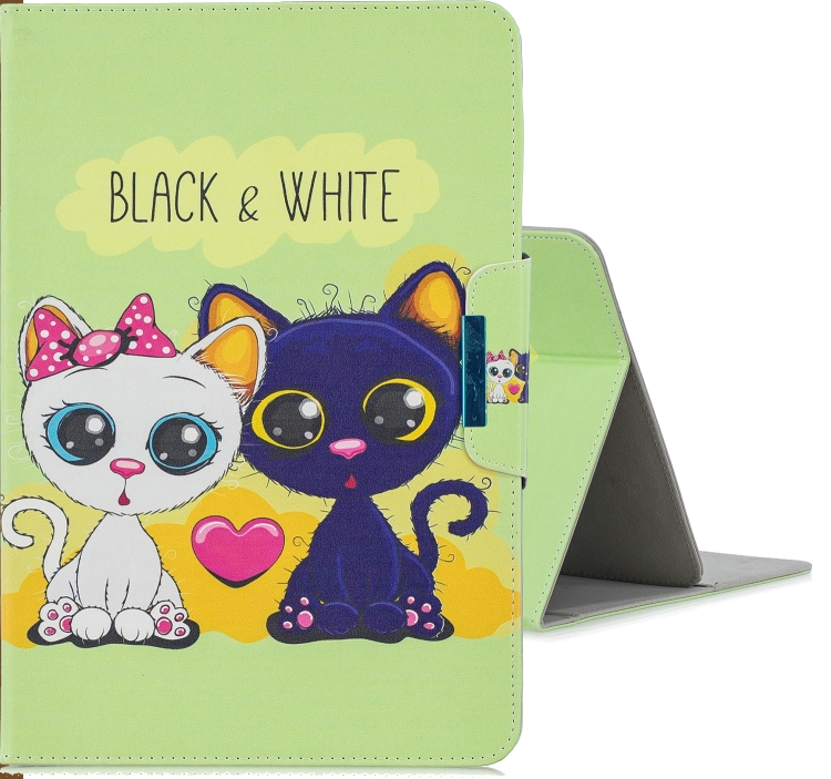 

For 10 inch Tablet PC Universal Colored Drawing Horizontal Flip PU Leather Case with Holder & Card Slot(Black and WhiteCat)