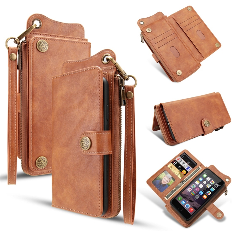 

For iPhone 7 Plus / 8 Plus Multi-function PU + TPU Horizontal Flip Leather Case with Card Slots & Wallet & Photo Frame & Lanyard(Light Brown)