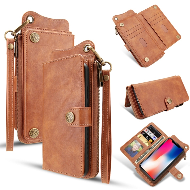 

For iPhone XS Max Multi-function PU + TPU Horizontal Flip Leather Case with Card Slots & Wallet & Photo Frame & Lanyard(Light Brown)