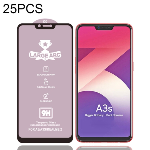 

For OPPO A3s 25 PCS 9H HD High Alumina Full Screen Tempered Glass Film