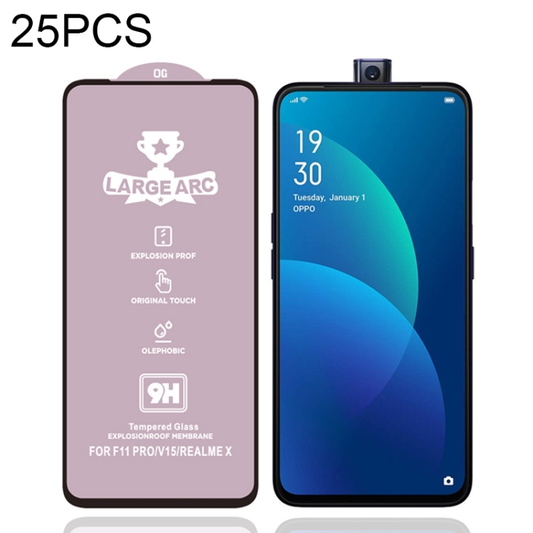 

For OPPO F11 Pro 25 PCS 9H HD High Alumina Full Screen Tempered Glass Film
