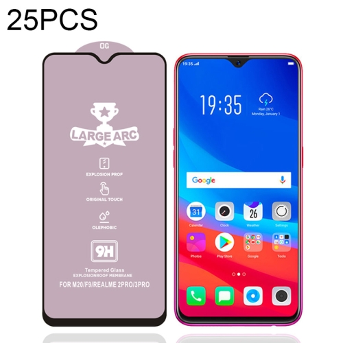 

For OPPO F9 25 PCS 9H HD High Alumina Full Screen Tempered Glass Film