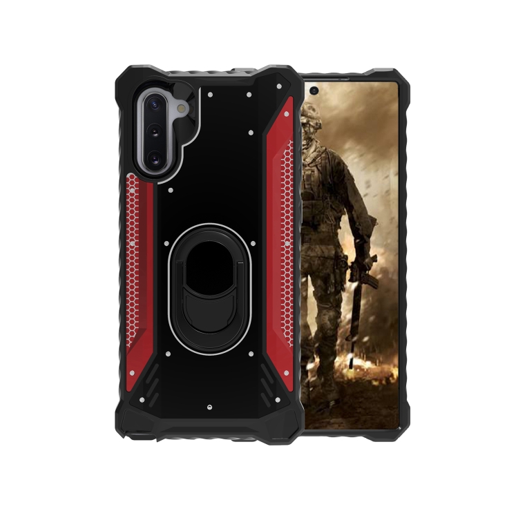 

For Galaxy Note10 Tank Shockproof Metal + TPU + PC Combination Case with Ring Holder(Black Red)