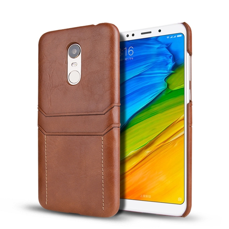 

For Xiaomi Redmi 5 Plus Calf Texture PU + PC Protective Case with Card Slots(Brown)