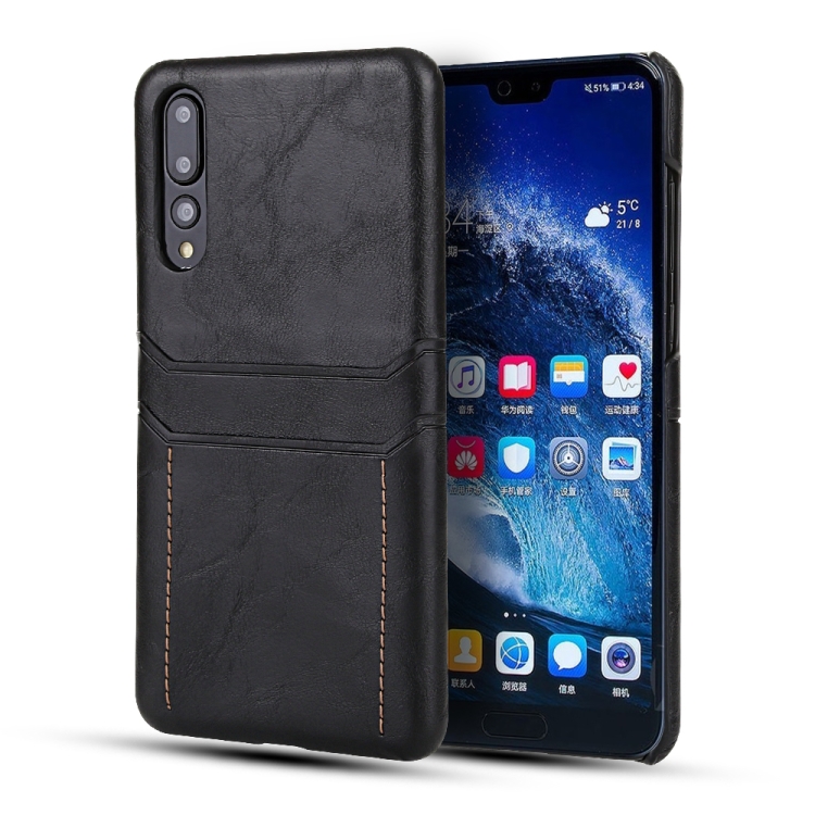 

For Huawei P20 Calf Texture PU + PC Protective Case with Card Slots(Black)