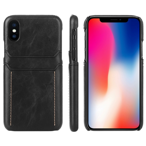 

For iPhone X / XS Calf Texture PU + PC Protective Case with Card Slots(Black)