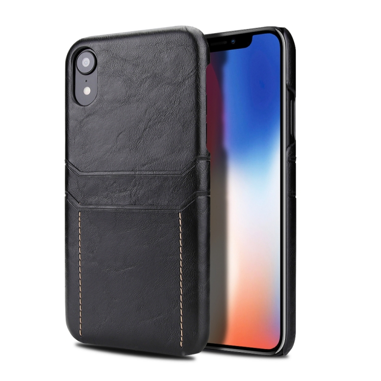 

For iPhone XR Calf Texture PU + PC Protective Case with Card Slots(Black)