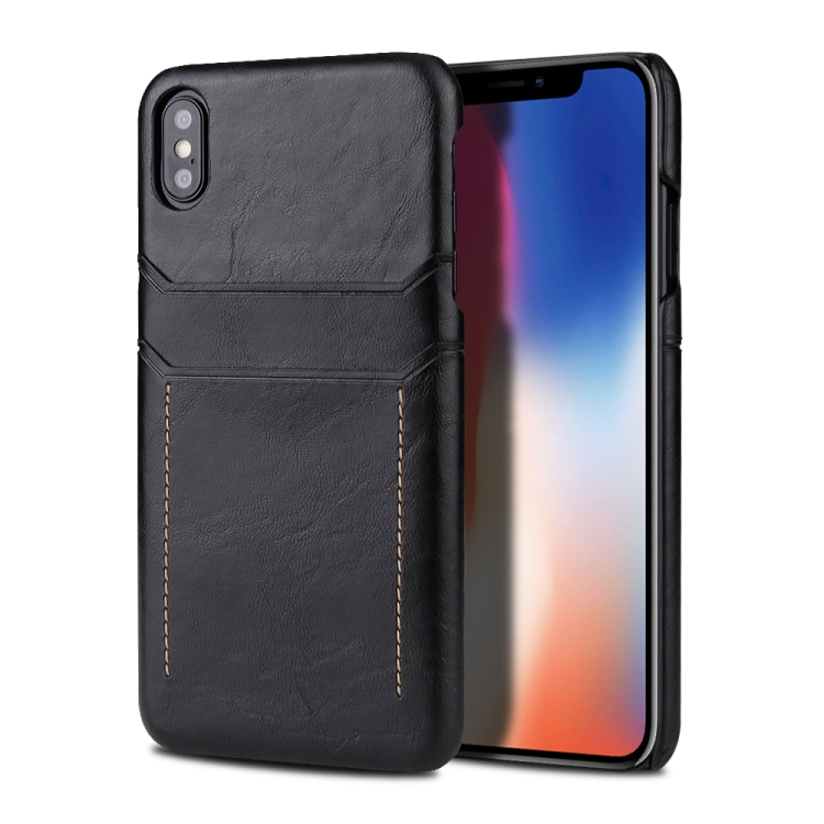 

For iPhone XS Max Calf Texture PU + PC Protective Case with Card Slots(Black)