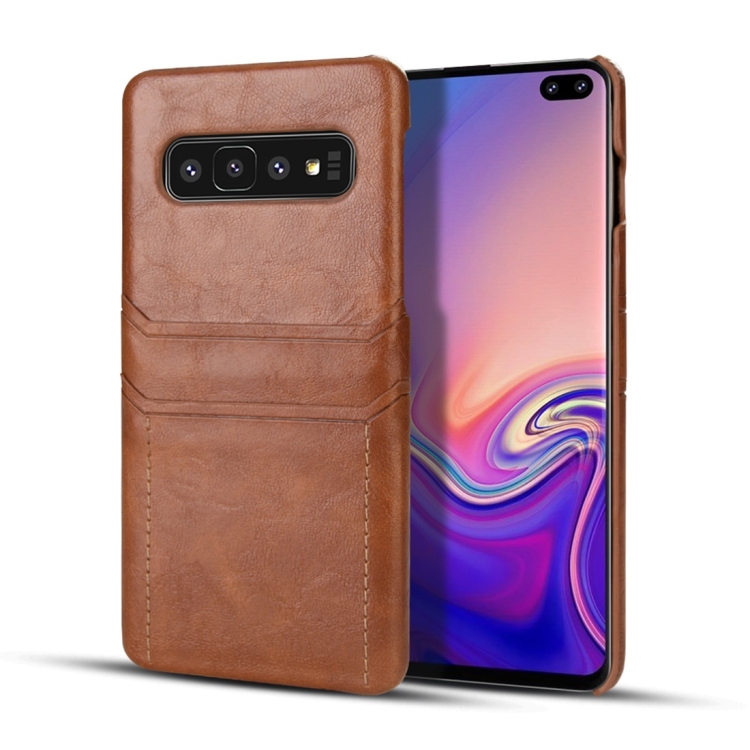 

For Galaxy S10e Calf Texture PU + PC Protective Case with Card Slots(Brown)