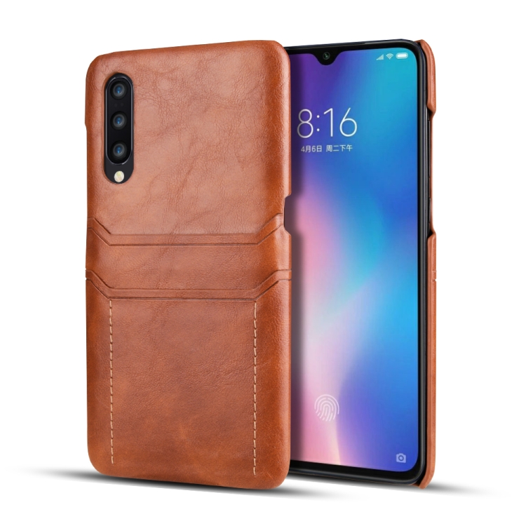

For Xiaomi Mi 9 Calf Texture PU + PC Protective Case with Card Slots(Brown)