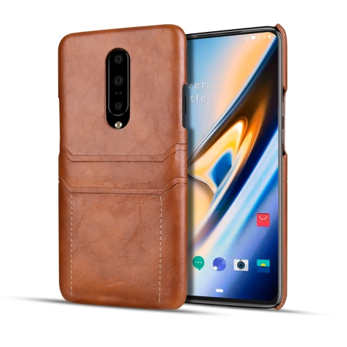 

For OnePlus 7 Pro Calf Texture PU + PC Protective Case with Card Slots(Brown)