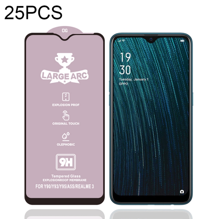 

For OPPO A5s 25 PCS 9H HD Large Arc High Alumina Full Screen Tempered Glass Film