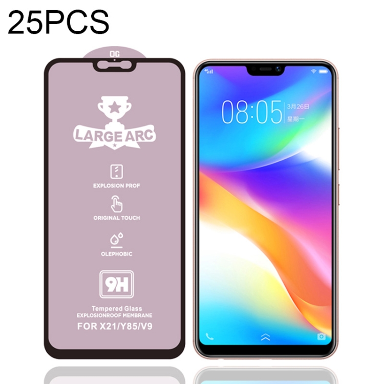 

For Vivo V9 Youth 25 PCS 9H HD Large Arc High Alumina Full Screen Tempered Glass Film
