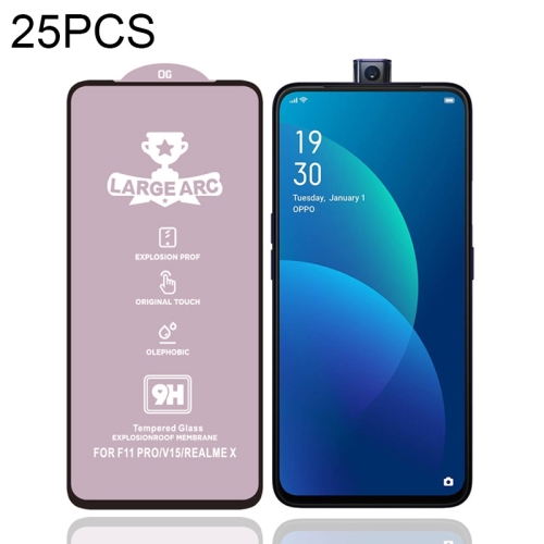 

For Vivo V15 25 PCS 9H HD Large Arc High Alumina Full Screen Tempered Glass Film