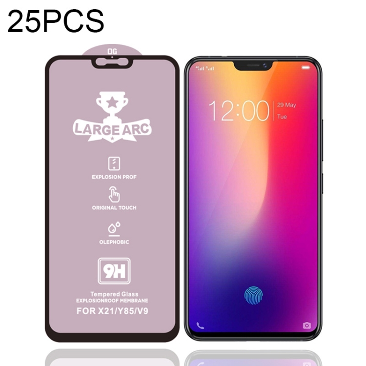 

For Vivo X21 25 PCS 9H HD Large Arc High Alumina Full Screen Tempered Glass Film
