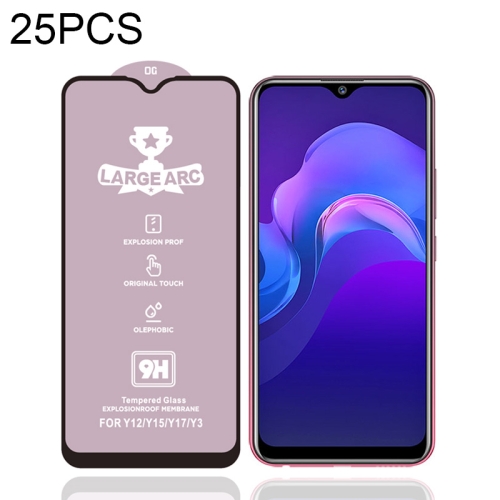 

For Vivo Y12 25 PCS 9H HD Large Arc High Alumina Full Screen Tempered Glass Film