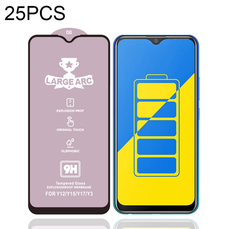 

For Vivo Y15 25 PCS 9H HD Large Arc High Alumina Full Screen Tempered Glass Film