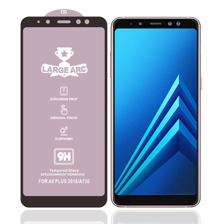 

For Galaxy A8+ (2018) 9H HD Large Arc High Alumina Full Screen Tempered Glass Film