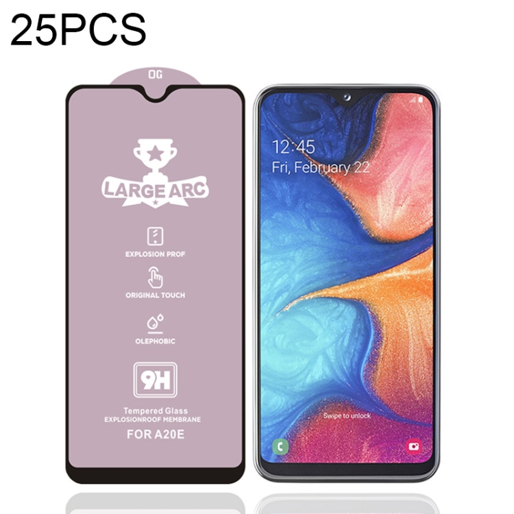 

25 PCS 9H HD Large Arc High Alumina Full Screen Tempered Glass Film for Galaxy A20e