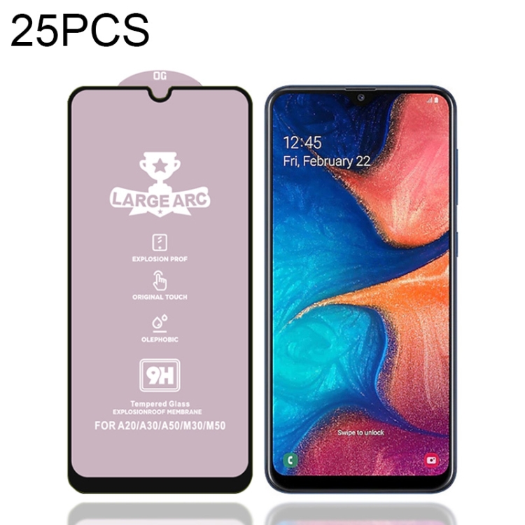 

25 PCS 9H HD Large Arc High Alumina Full Screen Tempered Glass Film for Galaxy A30