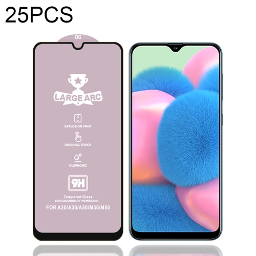 

25 PCS 9H HD Large Arc High Alumina Full Screen Tempered Glass Film for Galaxy A30s