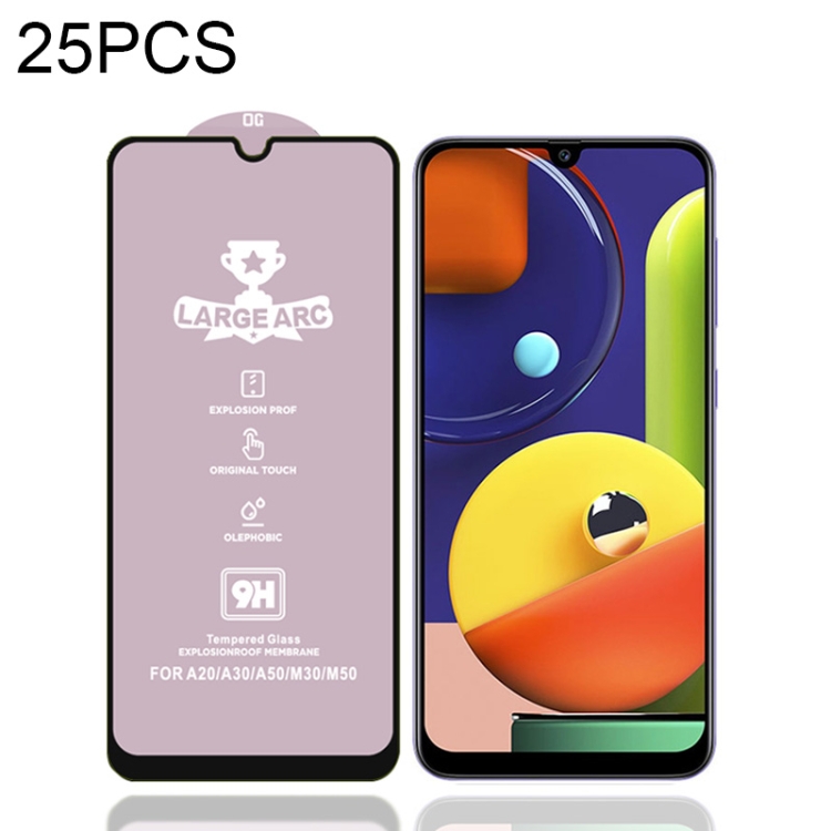 

25 PCS 9H HD Large Arc High Alumina Full Screen Tempered Glass Film for Galaxy A50s