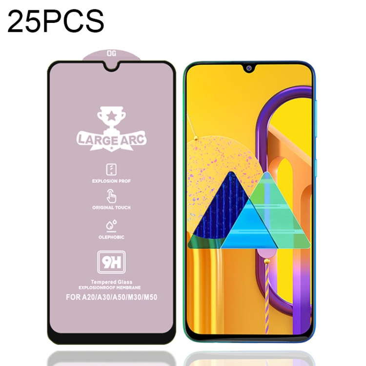 

25 PCS 9H HD Large Arc High Alumina Full Screen Tempered Glass Film for Galaxy M30s