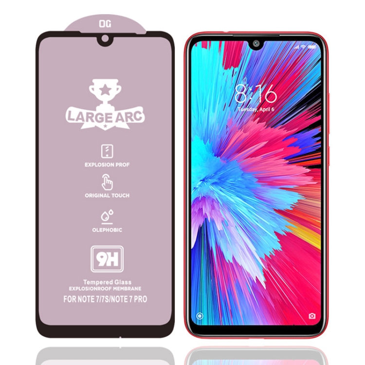 

For Xiaomi Redmi Note 7s 9H HD Large Arc High Alumina Full Screen Tempered Glass Film
