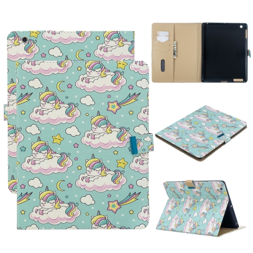 

For iPad 4 / 3 / 2 Colored Drawing Pattern Horizontal Flip Leather Case with Holder & Card Slots & Wallet(Star Unicorn)