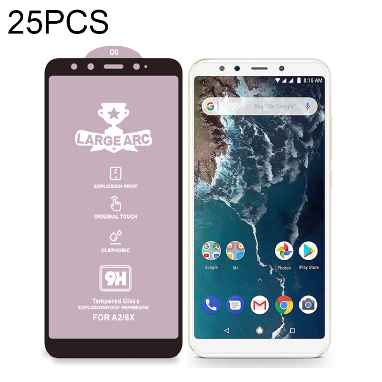 

25 PCS 9H HD Large Arc High Alumina Full Screen Tempered Glass Film for Xiaomi Mi A2