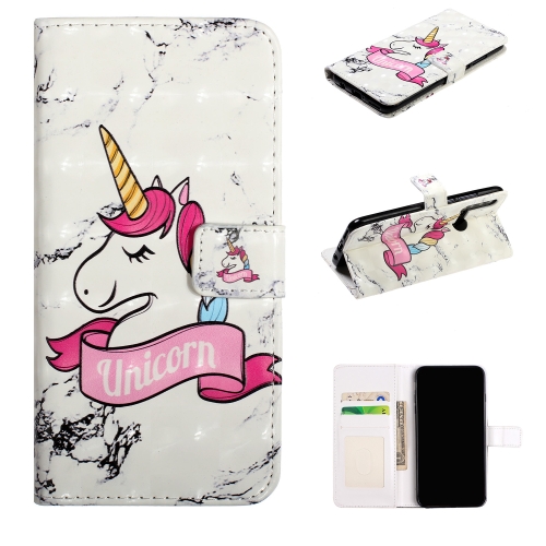 

For P20 Lite 2019 Embossed Painted Pattern Left Right Leather case with Stand & Card Slot & Wallet & Photo Frame(Marble Unicorn)