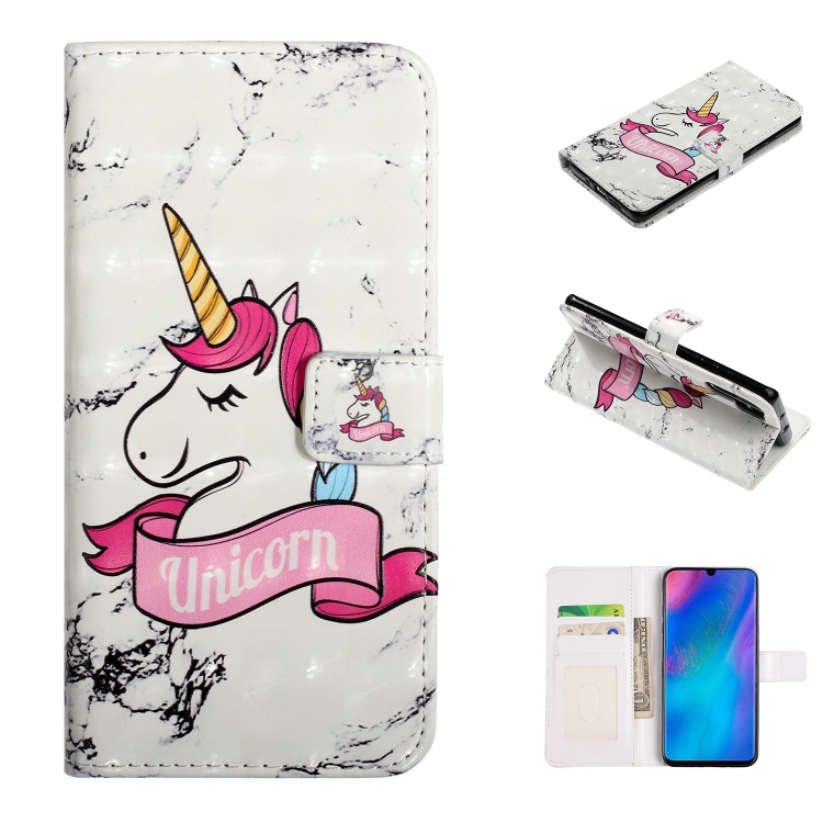 

For Huawei P30 Pro Embossed Painted Pattern Left Right Leather case with Stand & Card Slot & Wallet & Photo Frame(Marble Unicorn)