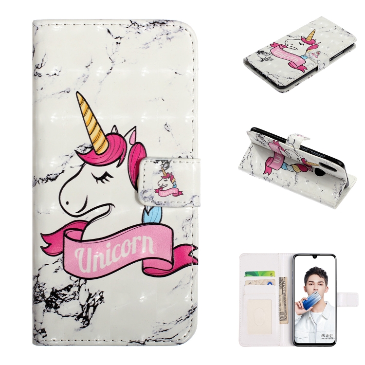 

For Honor 10 Lite Embossed Painted Pattern Left Right Leather case with Stand & Card Slot & Wallet & Photo Frame(Marble Unicorn)