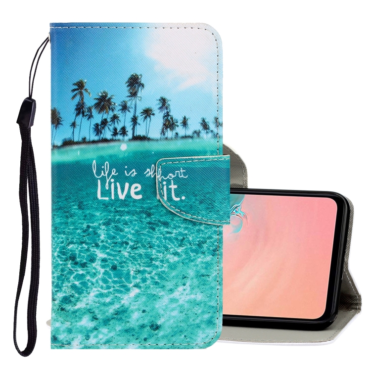 

For Galaxy A51 3D Colored Drawing Horizontal Flip PU Leather Case with Holder & Card Slots & Wallet(Coconut Tree)