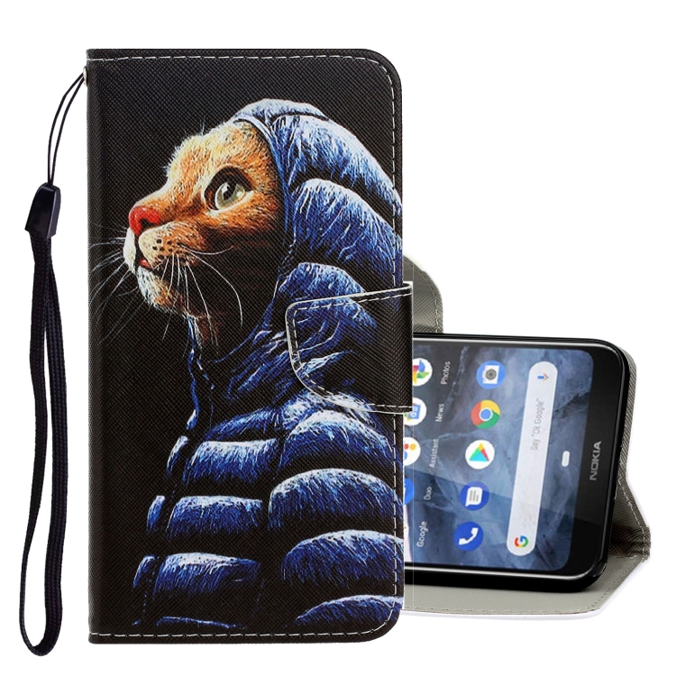 

For Nokia 2.2 3D Colored Drawing Horizontal Flip PU Leather Case with Holder & Card Slots & Wallet(Down Jacket Cat)