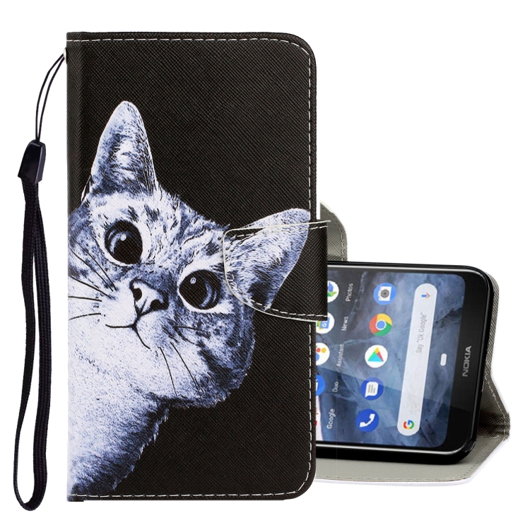 

For Nokia 2.2 3D Colored Drawing Horizontal Flip PU Leather Case with Holder & Card Slots & Wallet(Curious Cat)