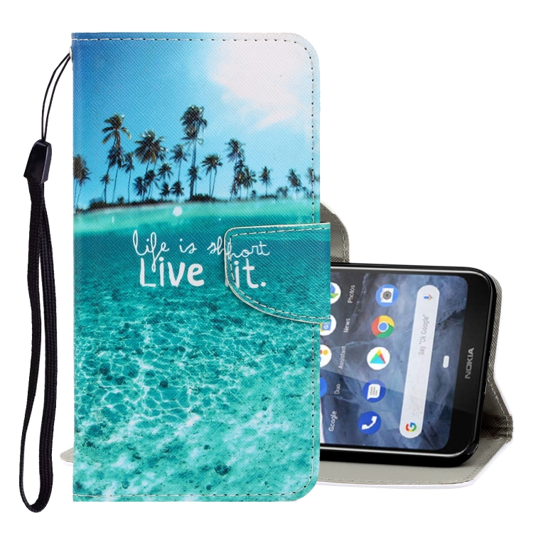 

For Nokia 3.2 3D Colored Drawing Horizontal Flip PU Leather Case with Holder & Card Slots & Wallet(Coconut Tree)